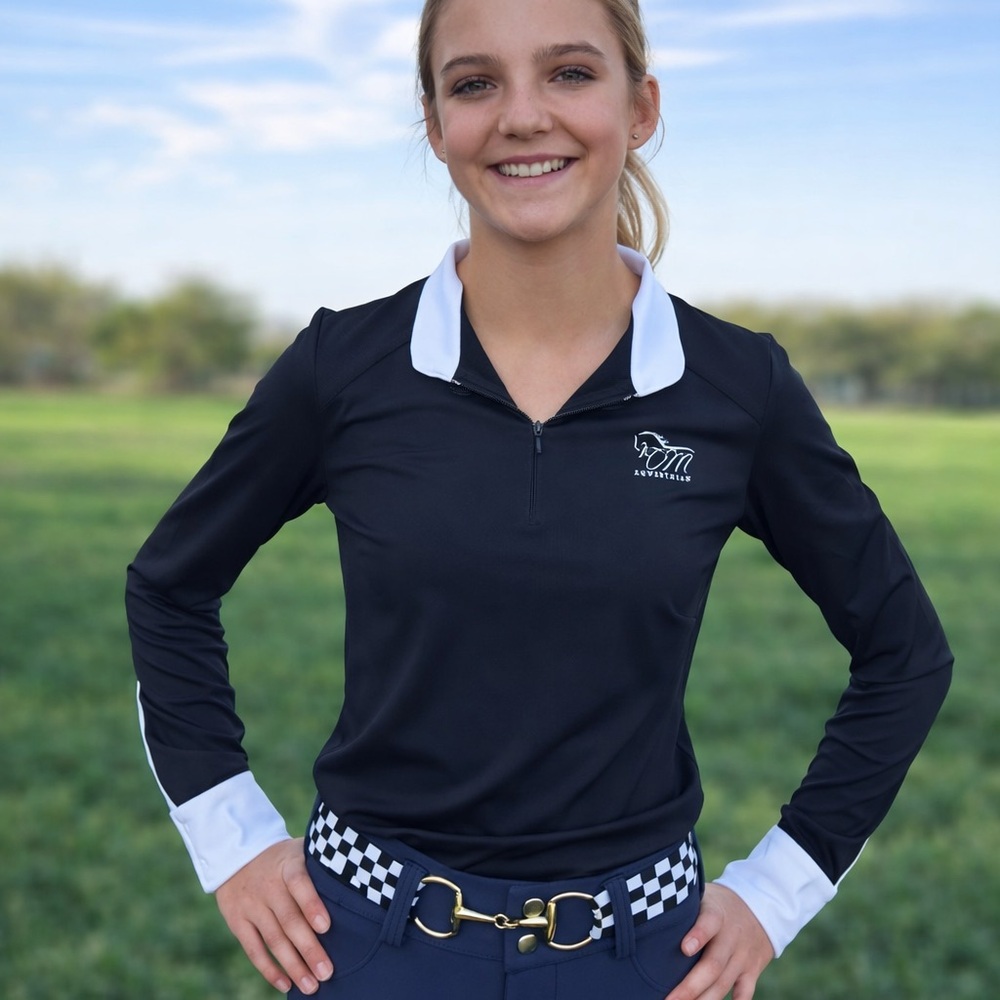 Black Deluxe sleeve collar & cuff equestrian long show shirt